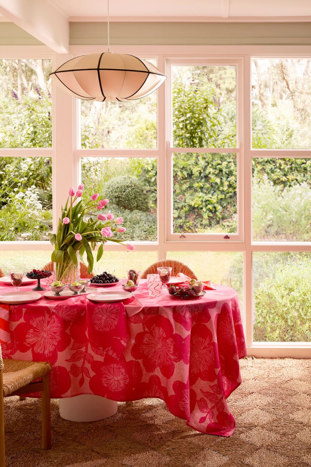 Jardin Pink Linen Tablecloth
