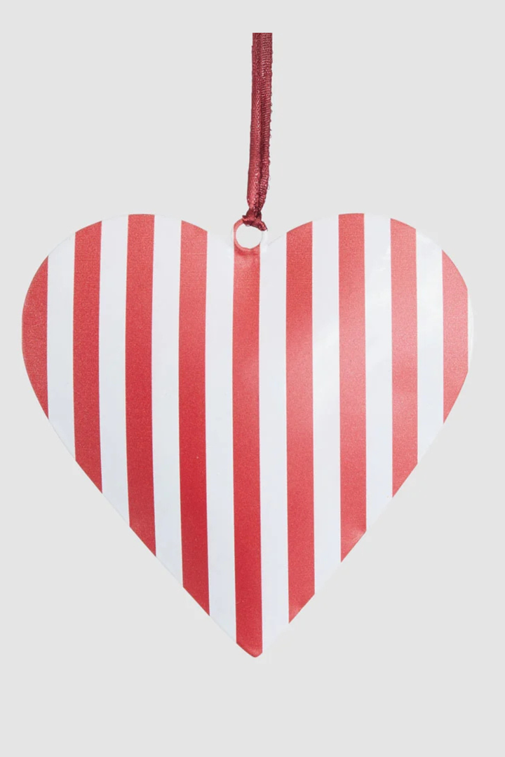 Candy Cane Hand Painted Heart Tree Decoration