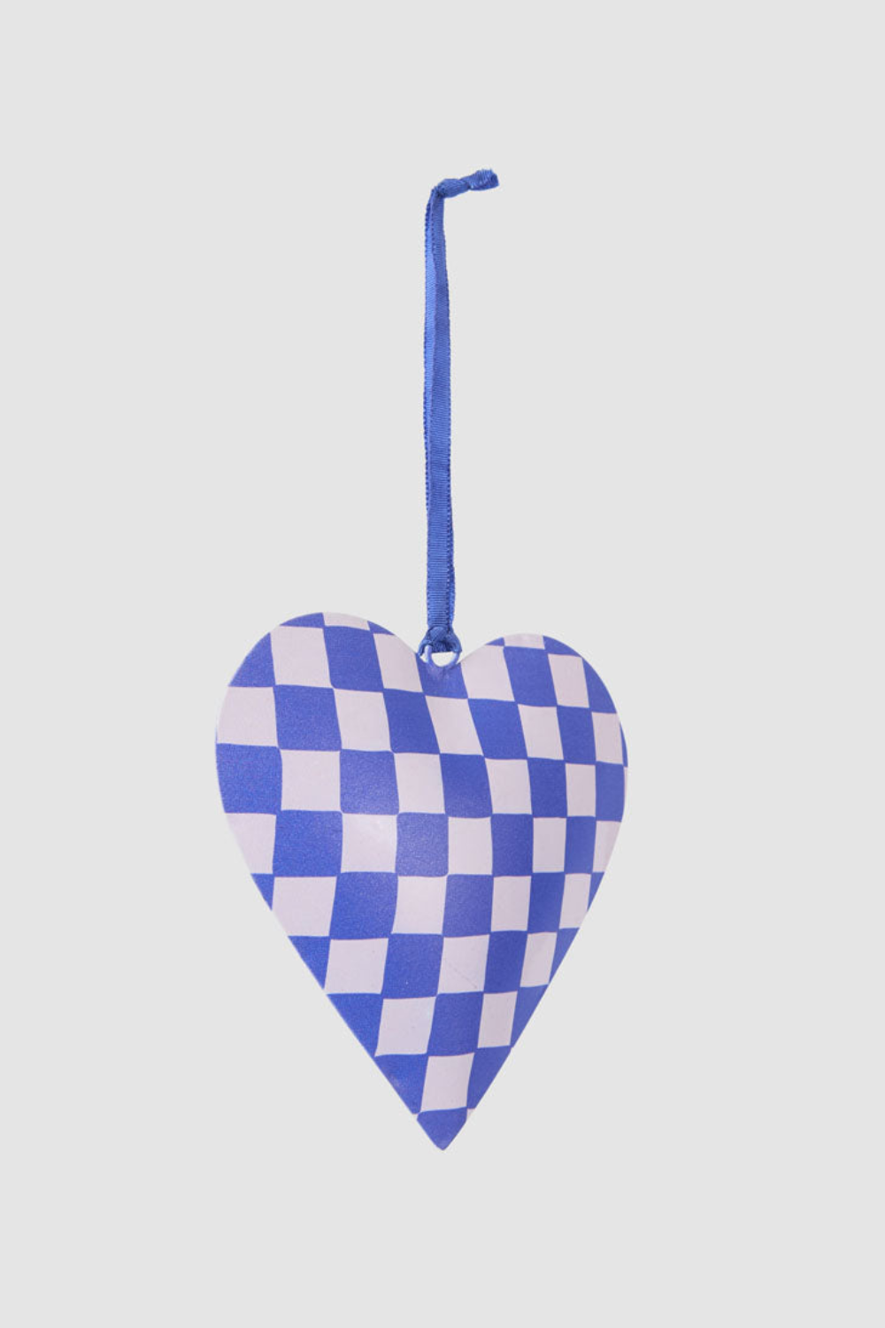 Joy Hand Painted Heart Tree Decoration Blue Check