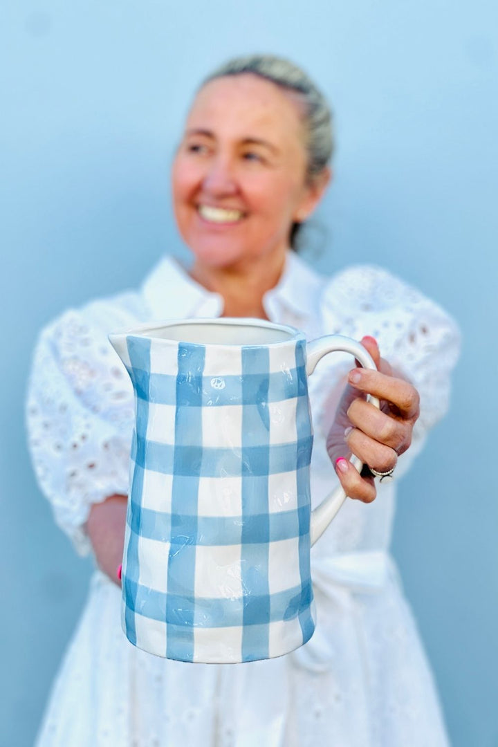 Ceramic Medium Jug | Cornflower Blue Gingham