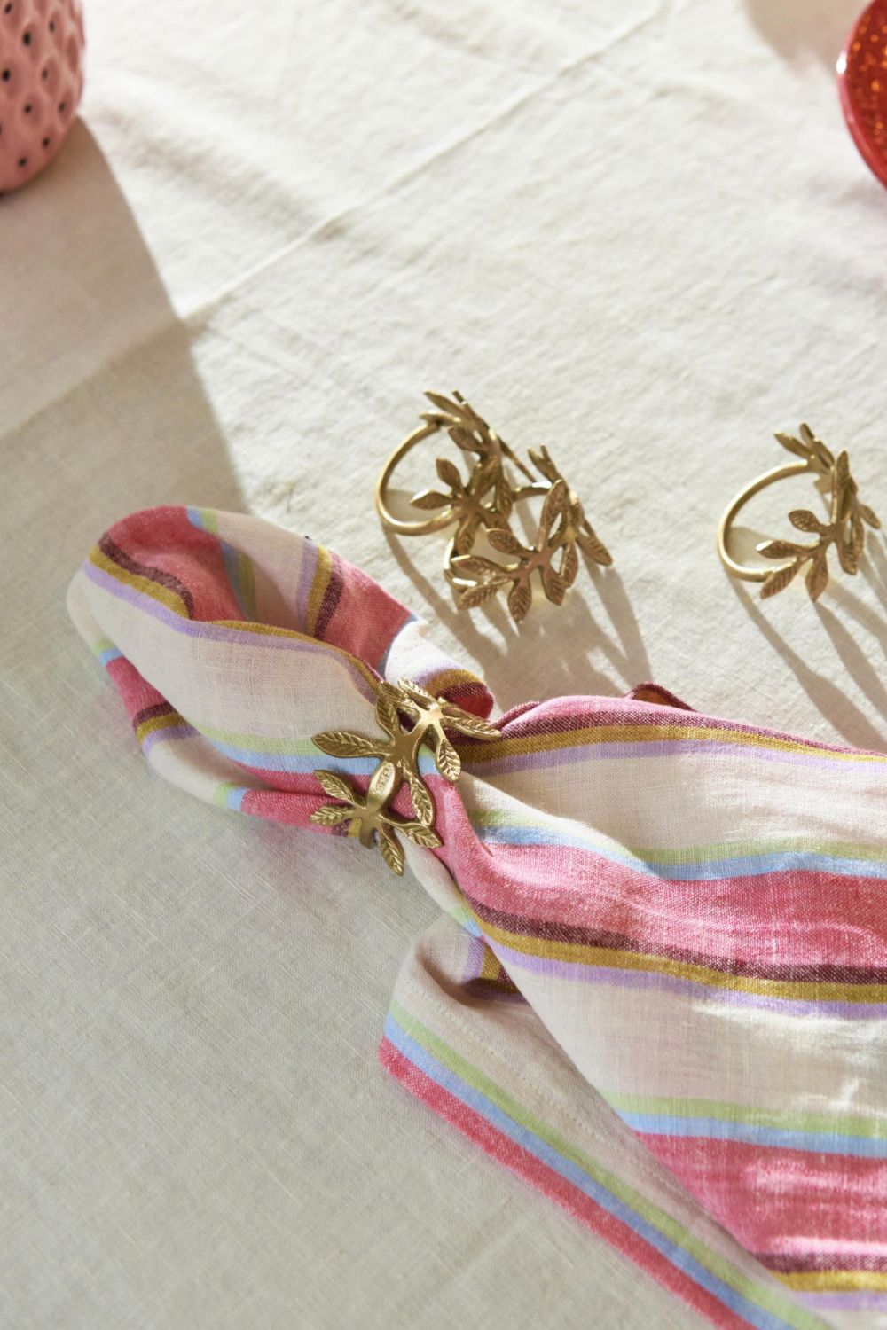 Rose Water Stripe Linen 4P Napkin Set One Size