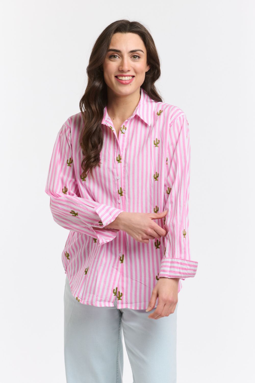 Cactus Shirt Pink and White Stripe