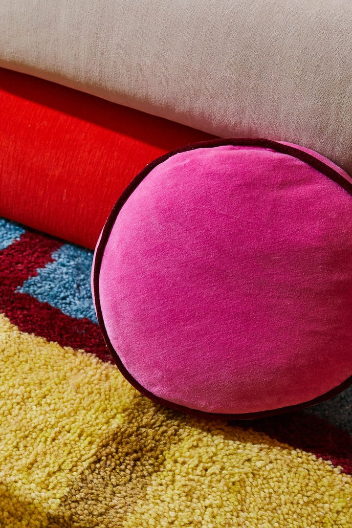 Castilo Round Velvet Cushion - Fuchsia