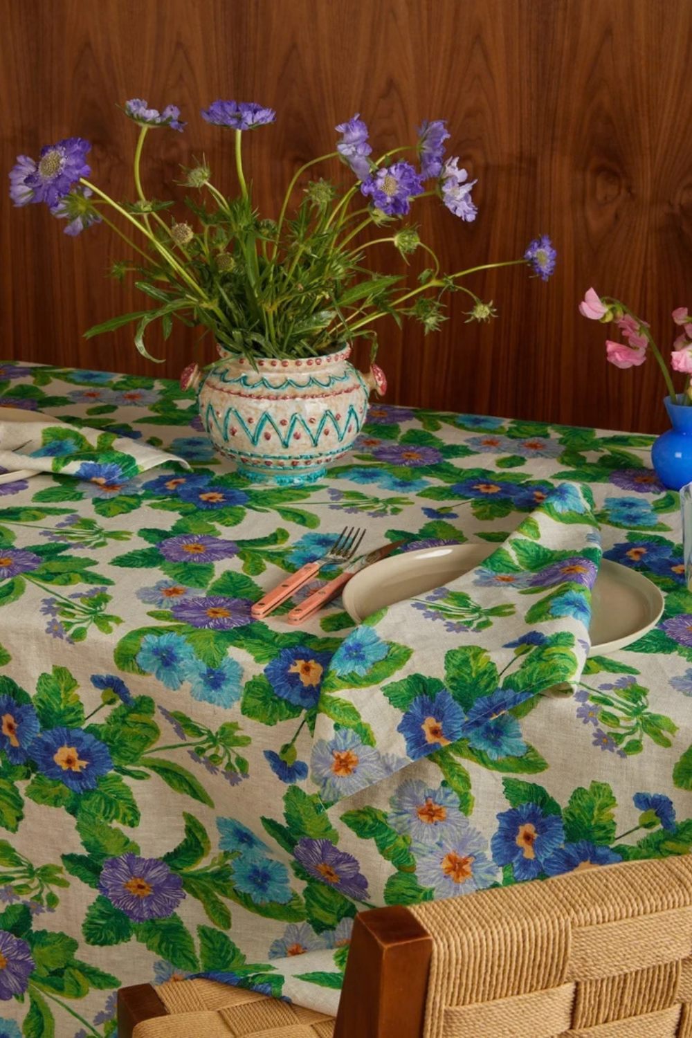 Summer Patch Blue Linen Tablecloth