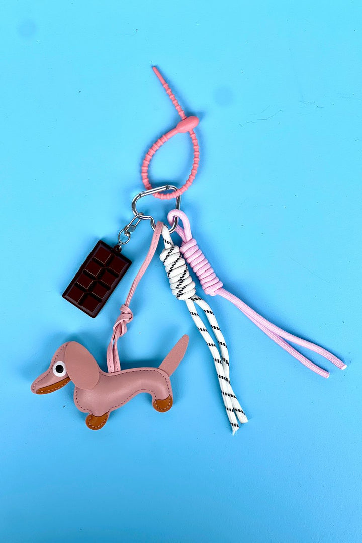Puppy and Chocolate Charm Keyring Pale Pink