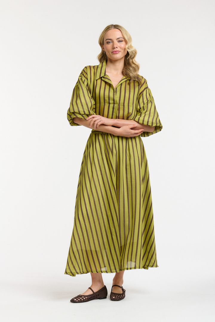 STRIPED MIDI SKIRT AVO/CHOCO