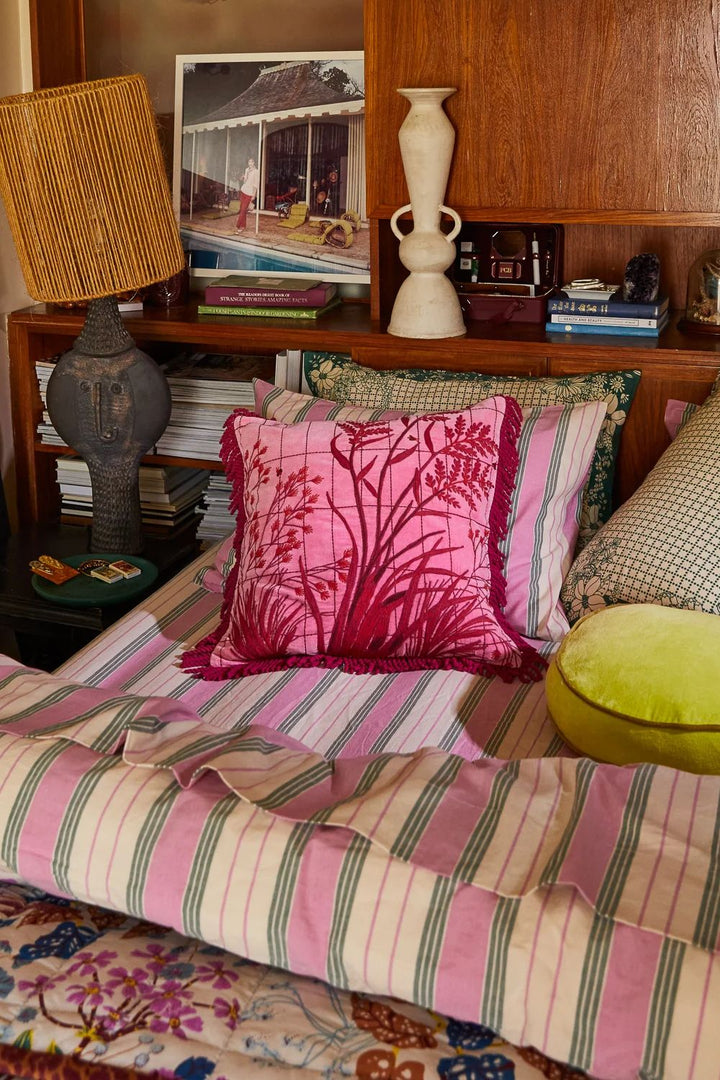 Adelyn Embroidered Cushion - Cosmo Pink