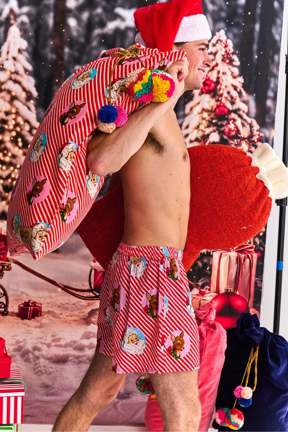 RED BOUCLE SANTA SACK