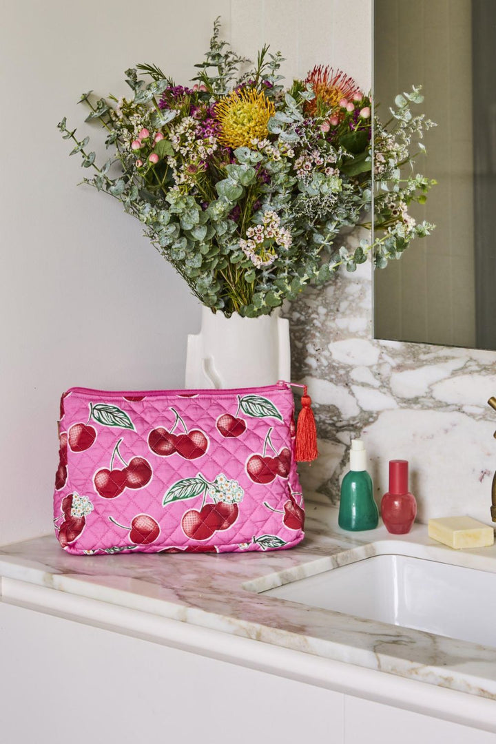 Cherry Blossom Quilted Cotton Toiletry Purse One Size
