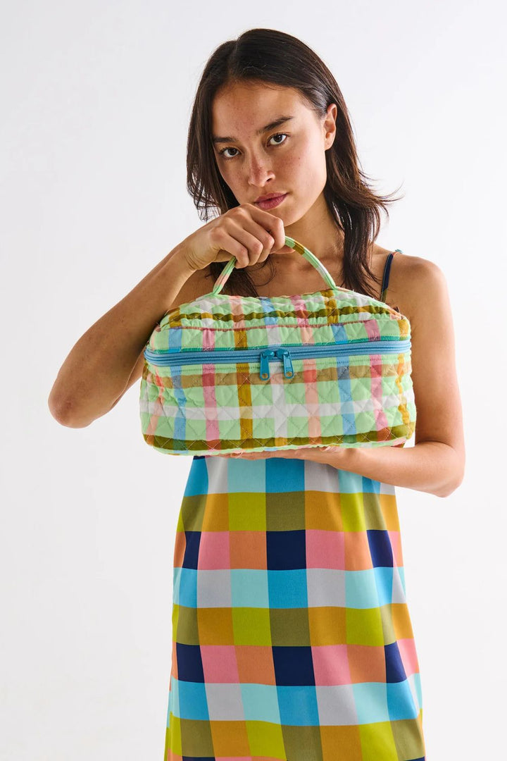 CANDY CHECK MINT QUILTED COTTON TOILETRY CASE