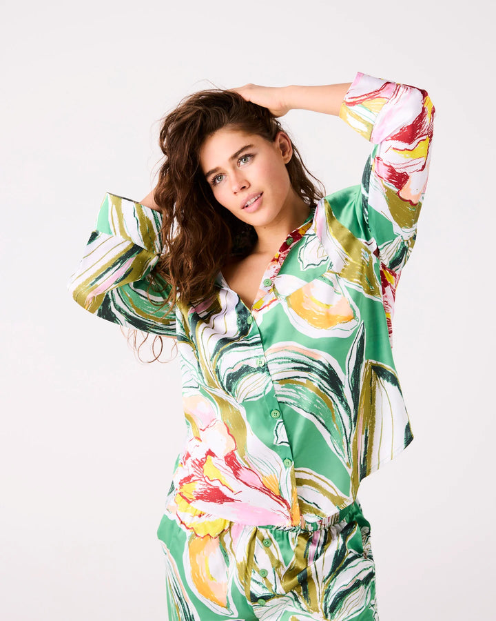 Somerset Green Adult Eco Satin Long Sleeve Shirt & Pant Pyjama Set