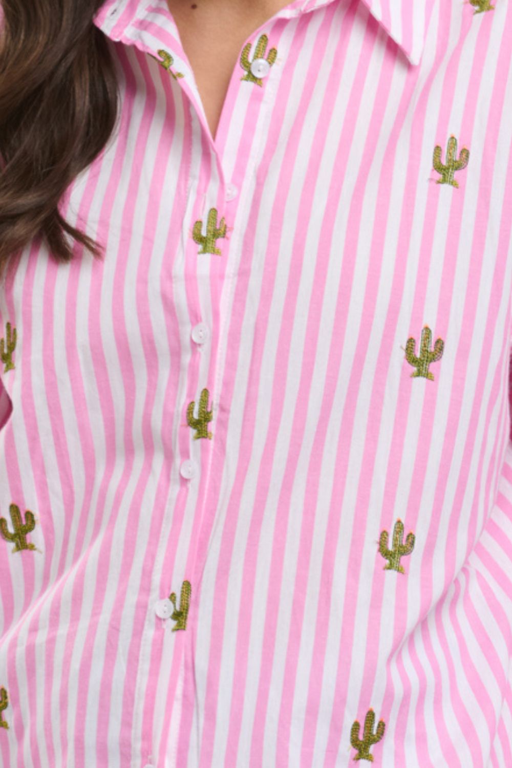 Cactus Shirt Pink and White Stripe