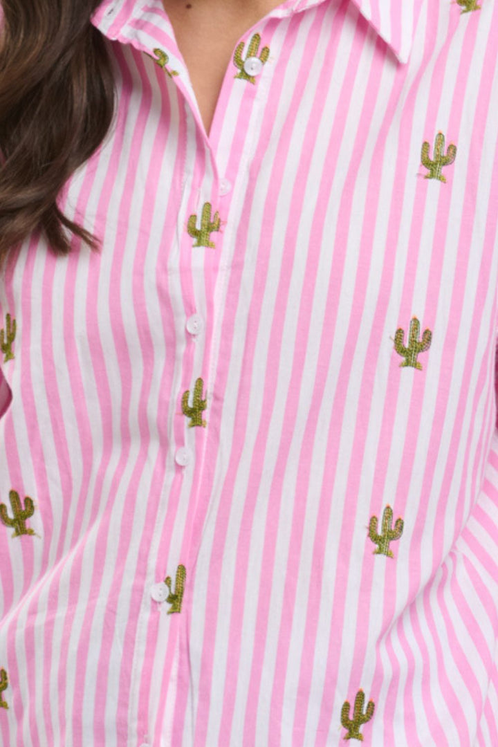 Cactus Shirt Pink and White Stripe