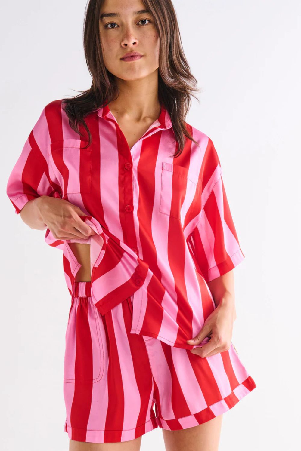 SANTA BABY ADULT ECO SATIN SHORT SLEEVE SHIRT & SHORT PYJAMA SET