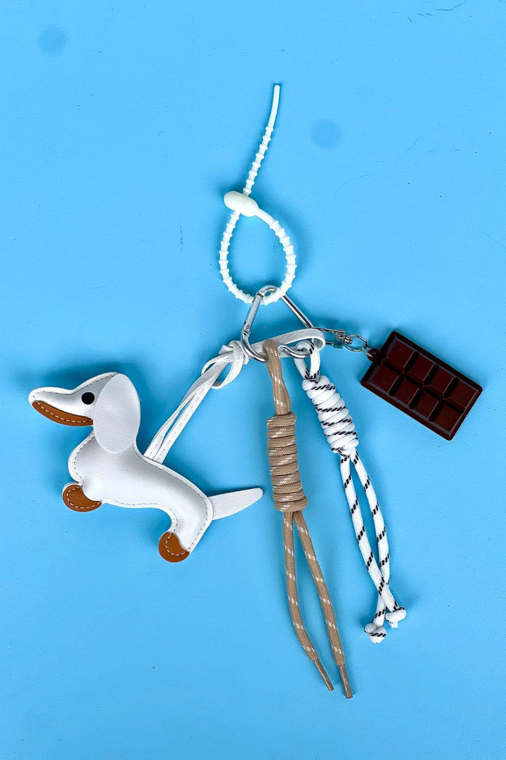 Puppy and Chocolate Charm Keyring White