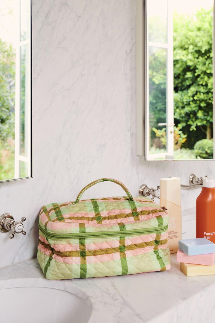 Pistachio Tartan Quilted Cotton Toiletry Case One Size