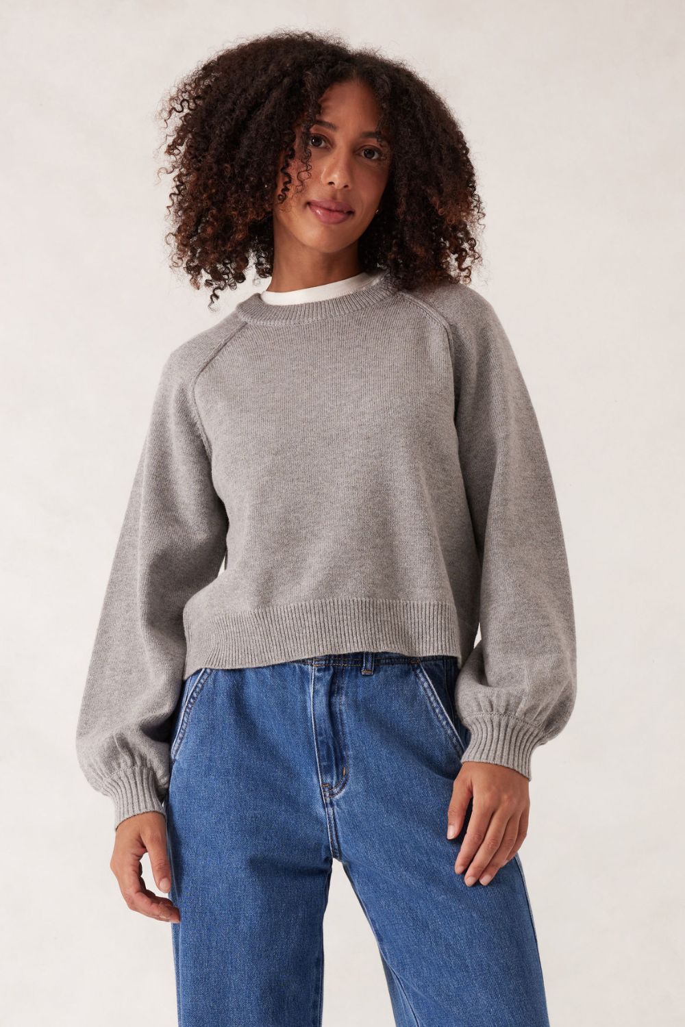 Soft Knit Raglan Crew - Grey Marle