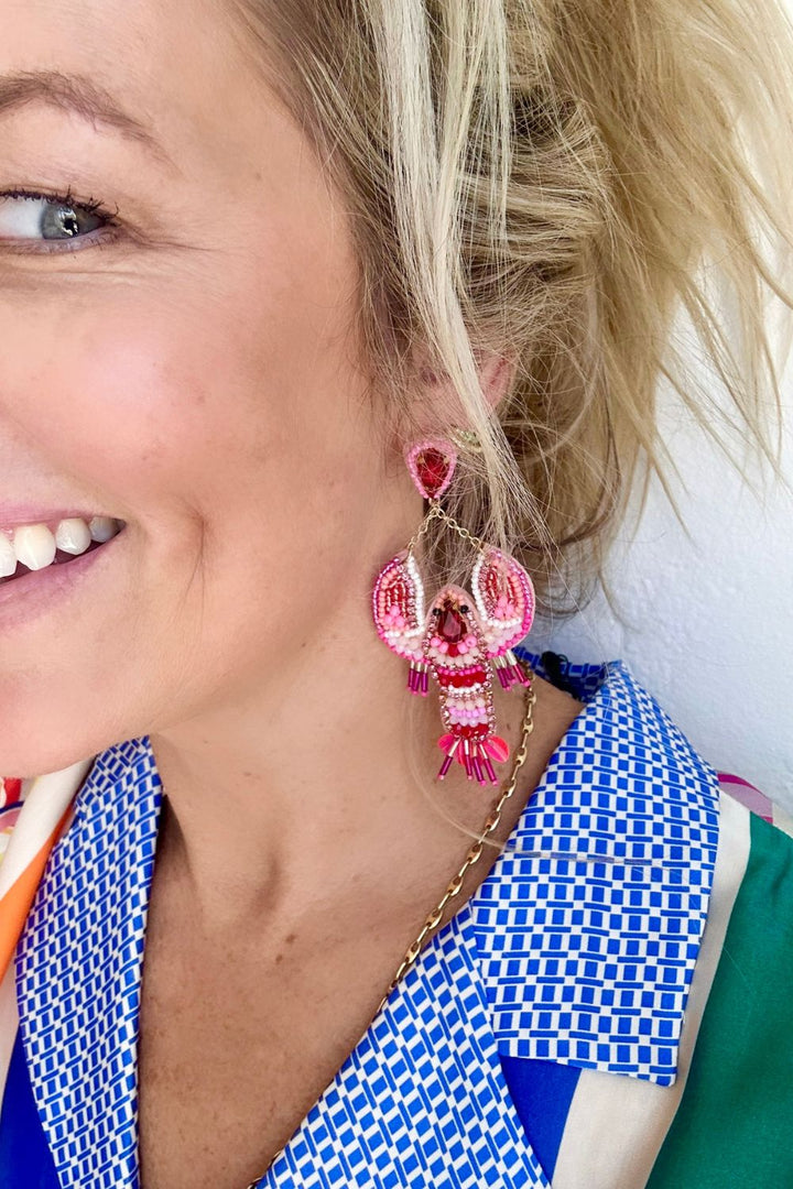 Lobster Christmas Earrings - Pink