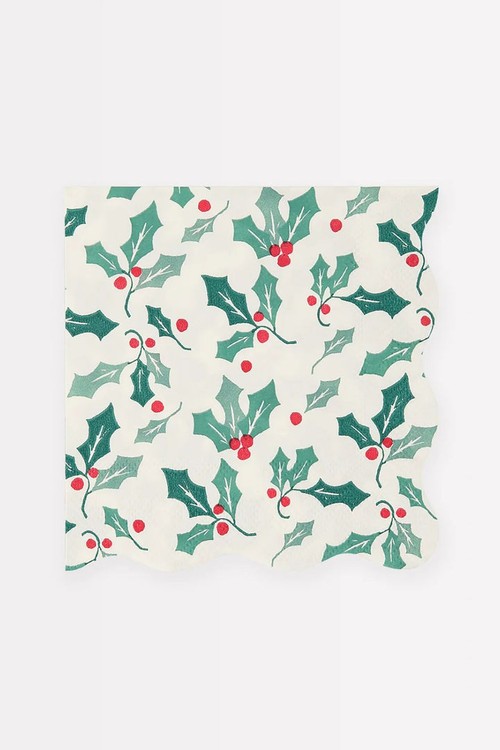 HOLLY PATTERN SMALL NAPKINS PACK OF 16