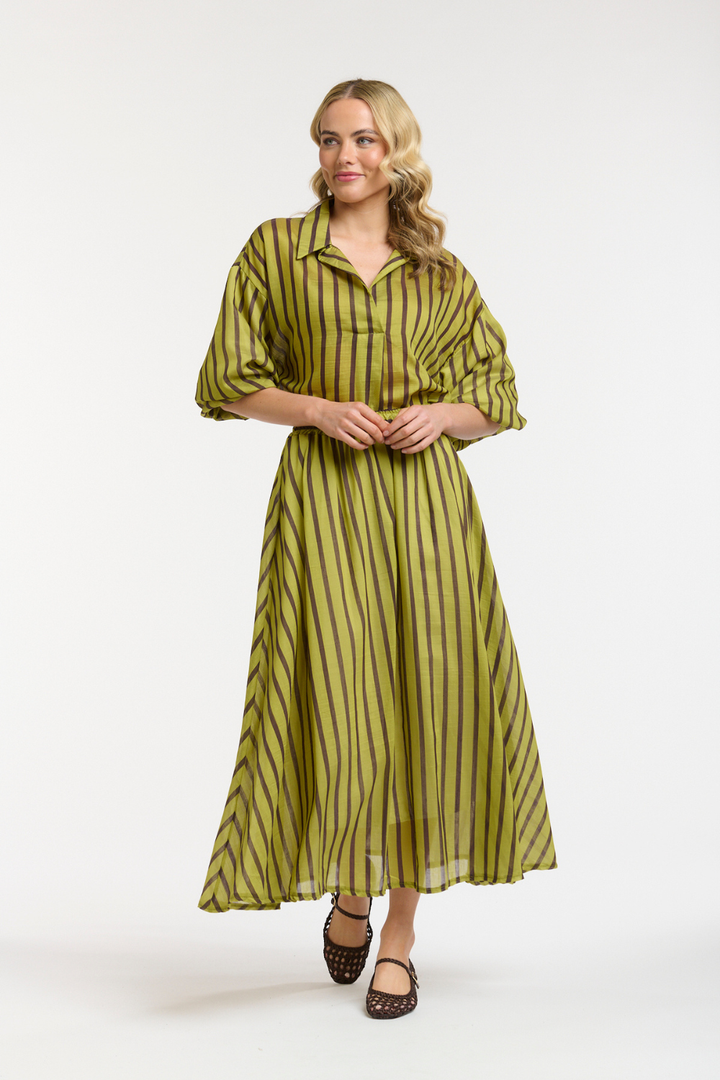 STRIPED MIDI SKIRT AVO/CHOCO