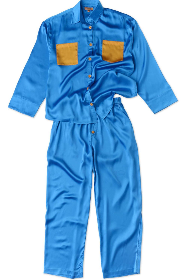 Sapphire Eco Satin Long Sleeve Shirt & Pant Pyjama Set