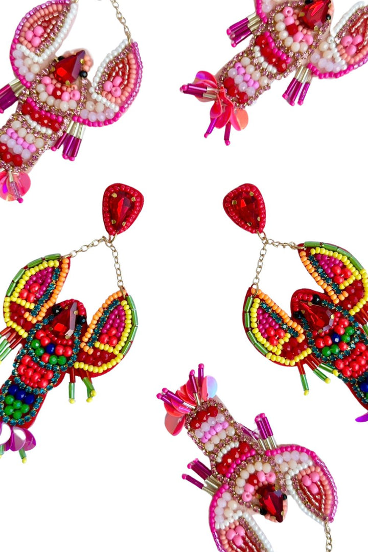 Lobster Christmas Earrings - Pink