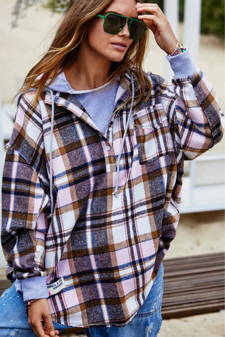VINTAGE FLANNEL CHECK HOODED SWEAT / JACKET