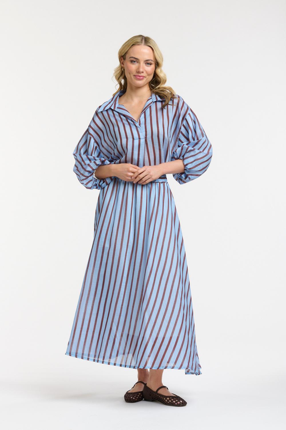 STRIPED MIDI SKIRT BLUE/BERRY