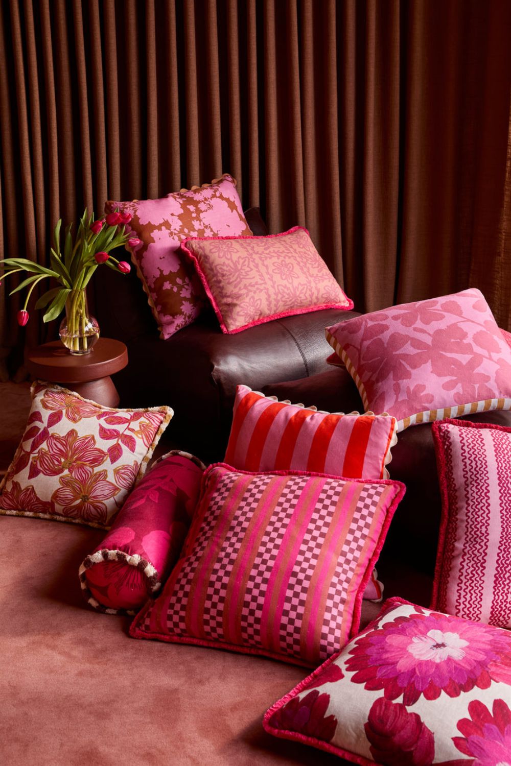 Dahlia Pink Linen Cushion