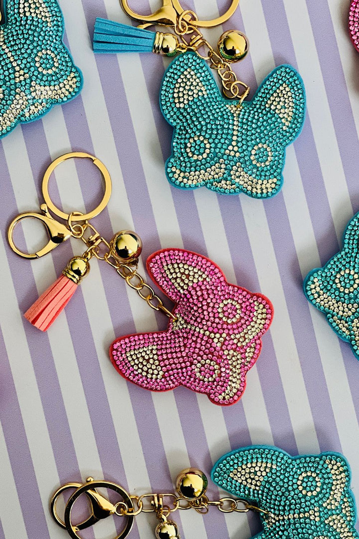 Bedazzled Sparkle Pug Keyring-Blue