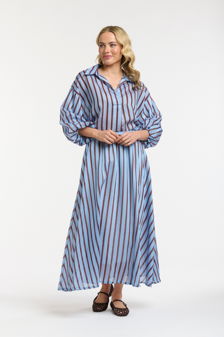 STRIPED MIDI SKIRT BLUE/BERRY