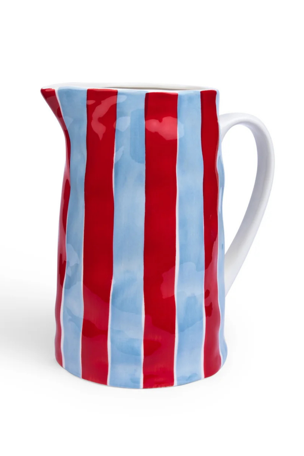Ceramic Medium Jug | Cornflower Blue & Red Stripe