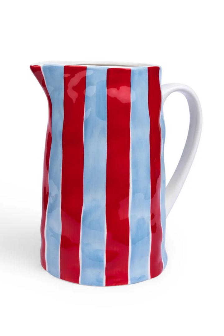 Ceramic Medium Jug | Cornflower Blue & Red Stripe