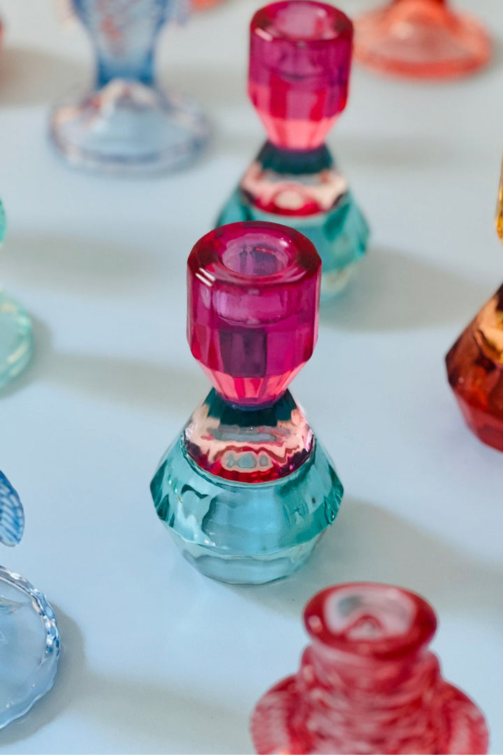 Gem Pink and Blue Candle Stick Holder