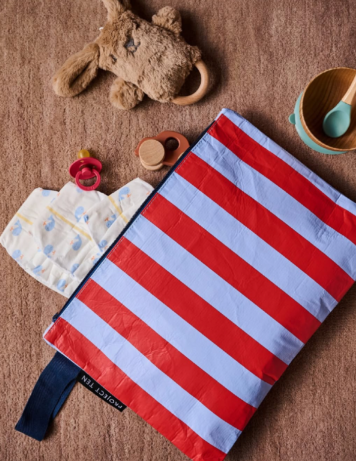 Red Blue Stripe Large Zip Pouch