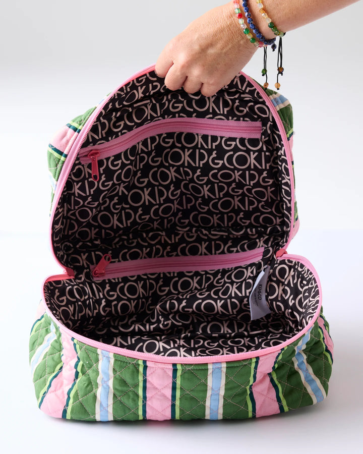 Cactus Stripe Quilted Cotton Toiletry Case