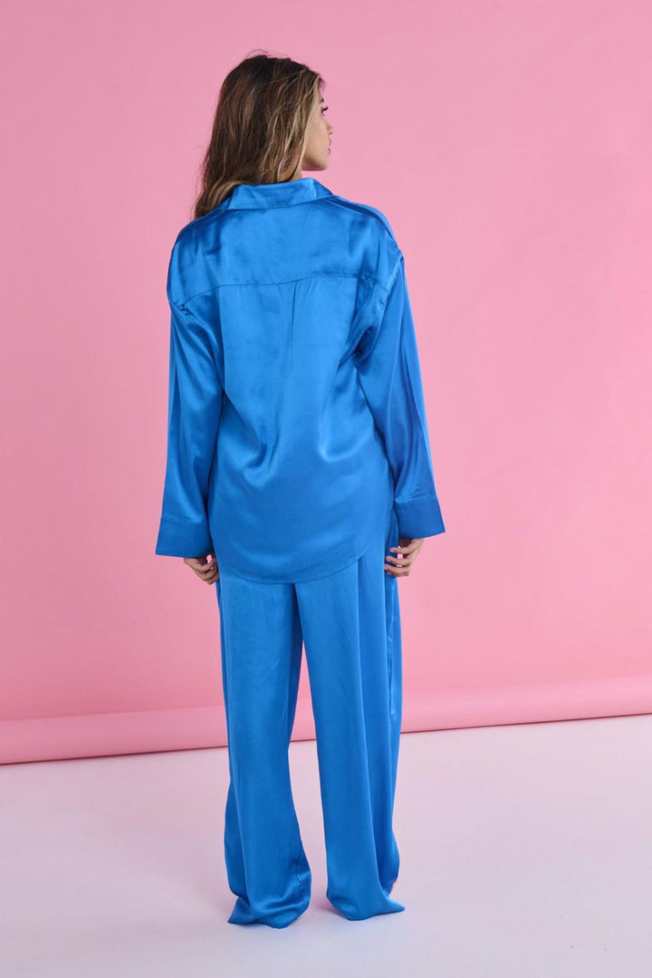 Sapphire Eco Satin Long Sleeve Shirt & Pant Pyjama Set