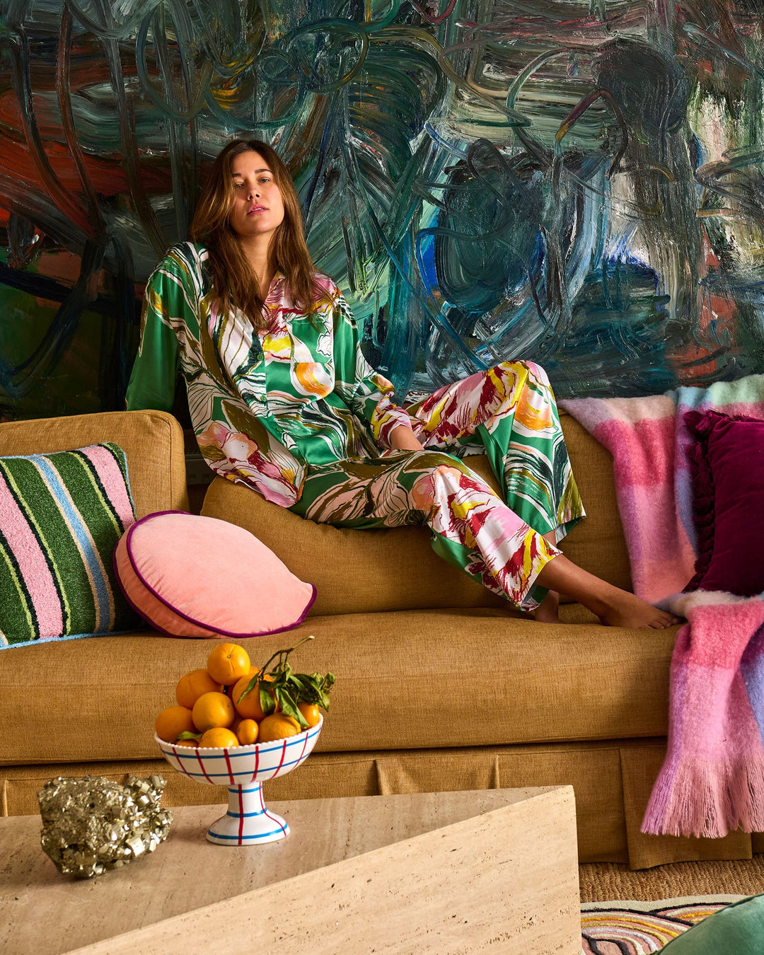 Somerset Green Adult Eco Satin Long Sleeve Shirt & Pant Pyjama Set