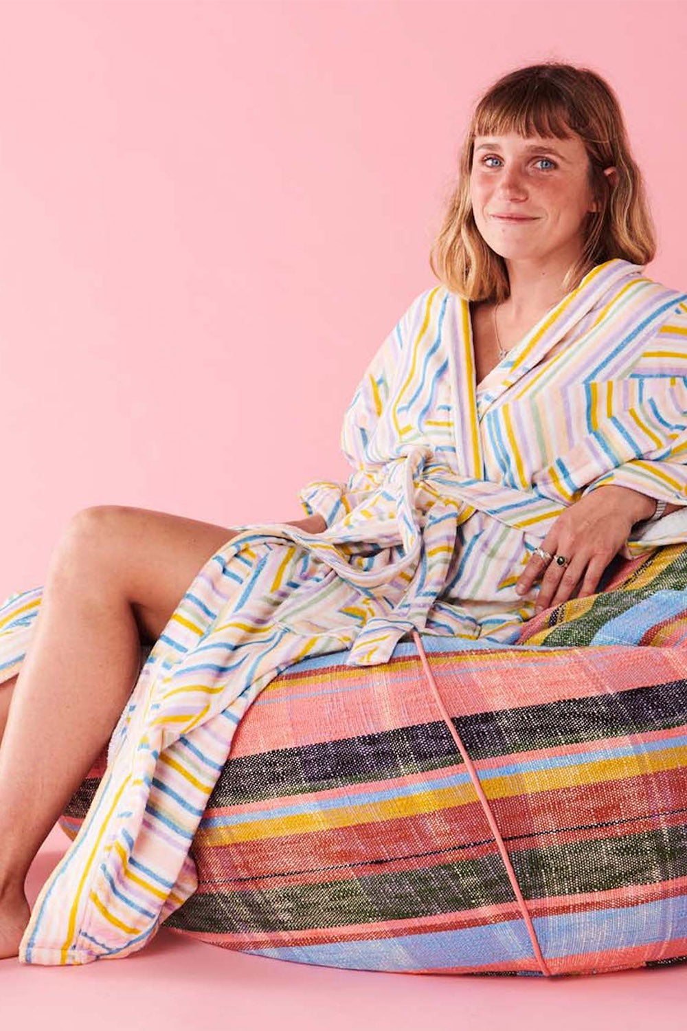 Stripes Of Parros Terry Bath Robe One Size