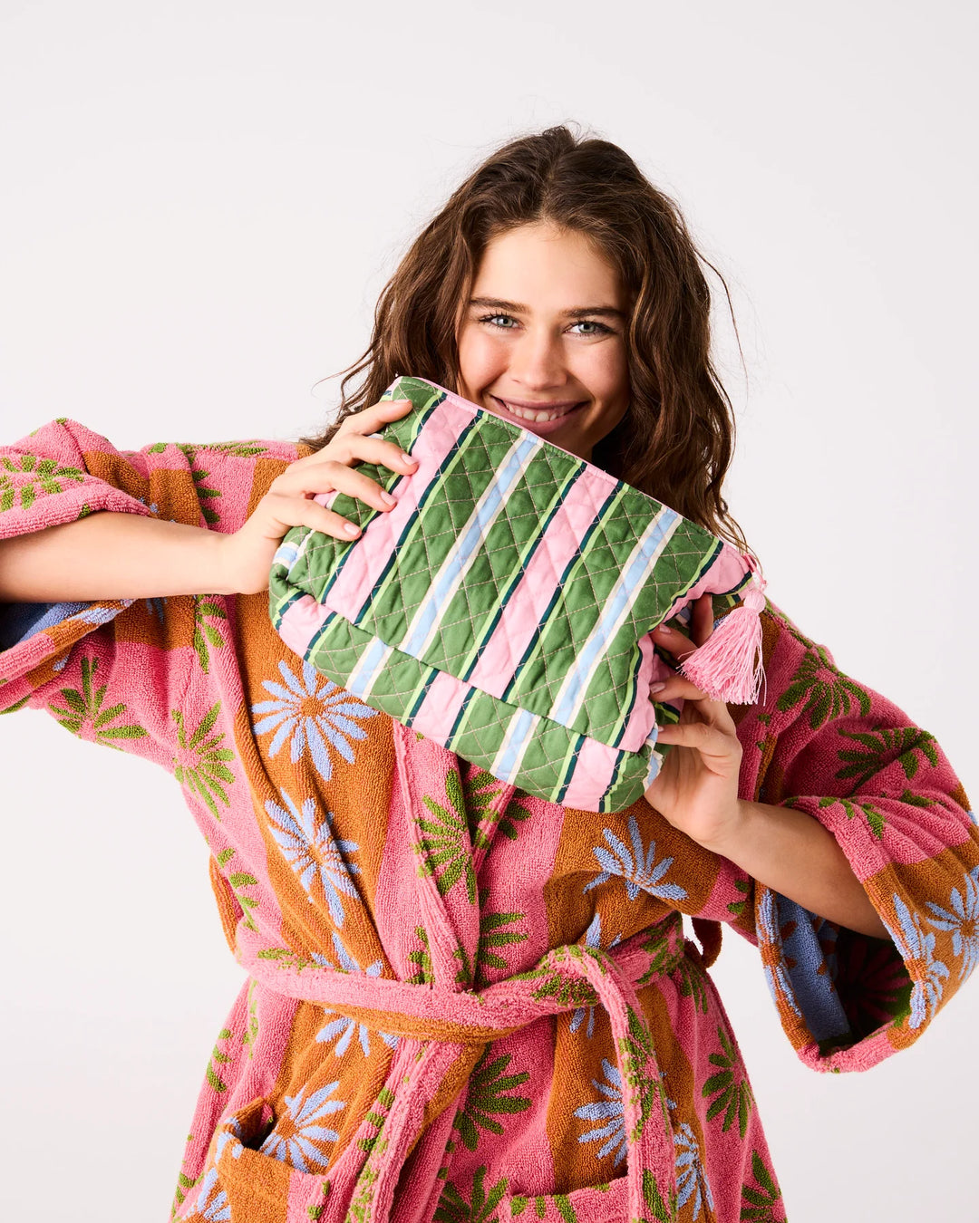 Cactus Stripe Quilted Cotton Toiletry Purse