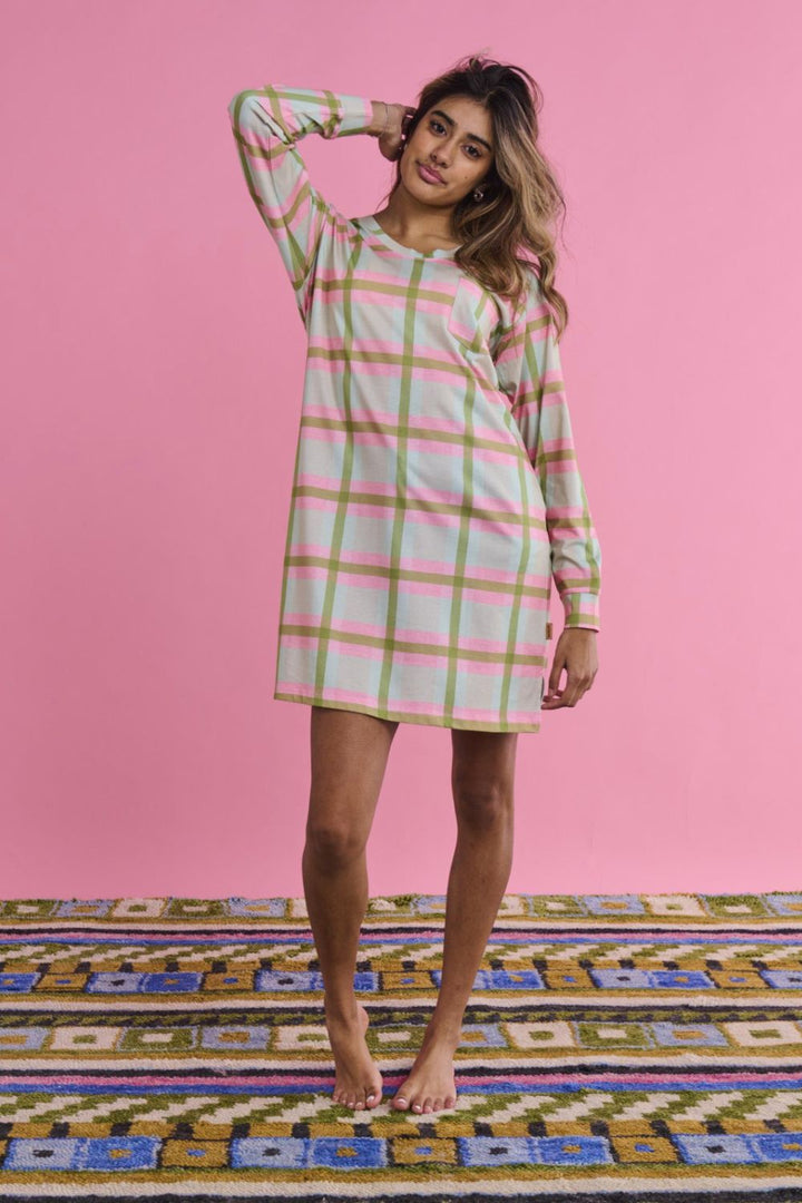 Pistachio Tartan Organic Cotton Long Sleeve Nightie