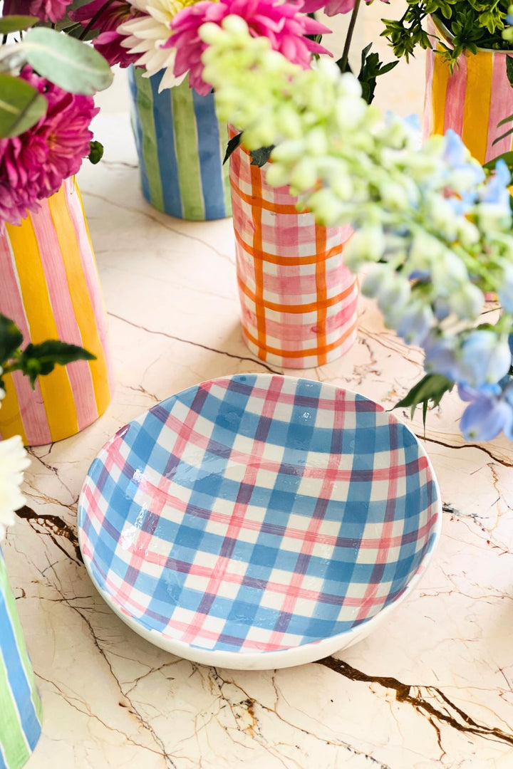Salad Bowl - Pink & Blue Gingham