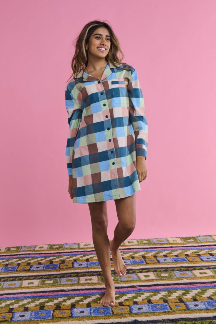 Woodlands Tartan Adult Flannelette Long Sleeve Button Up Nightie