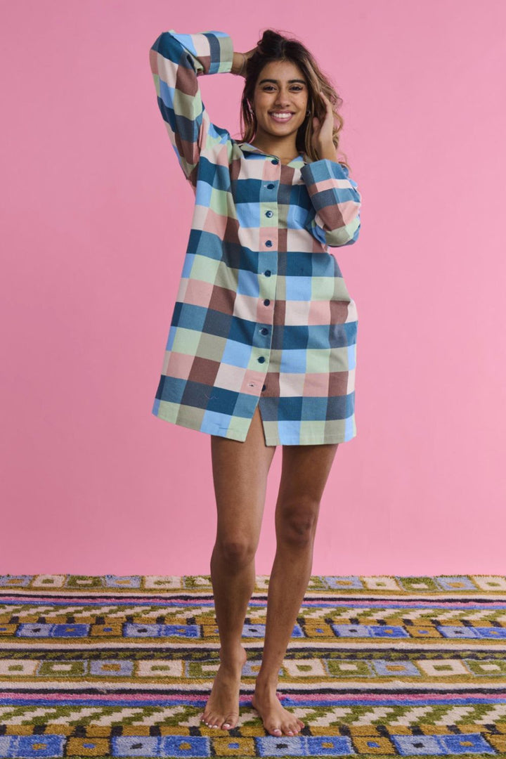 Woodlands Tartan Adult Flannelette Long Sleeve Button Up Nightie