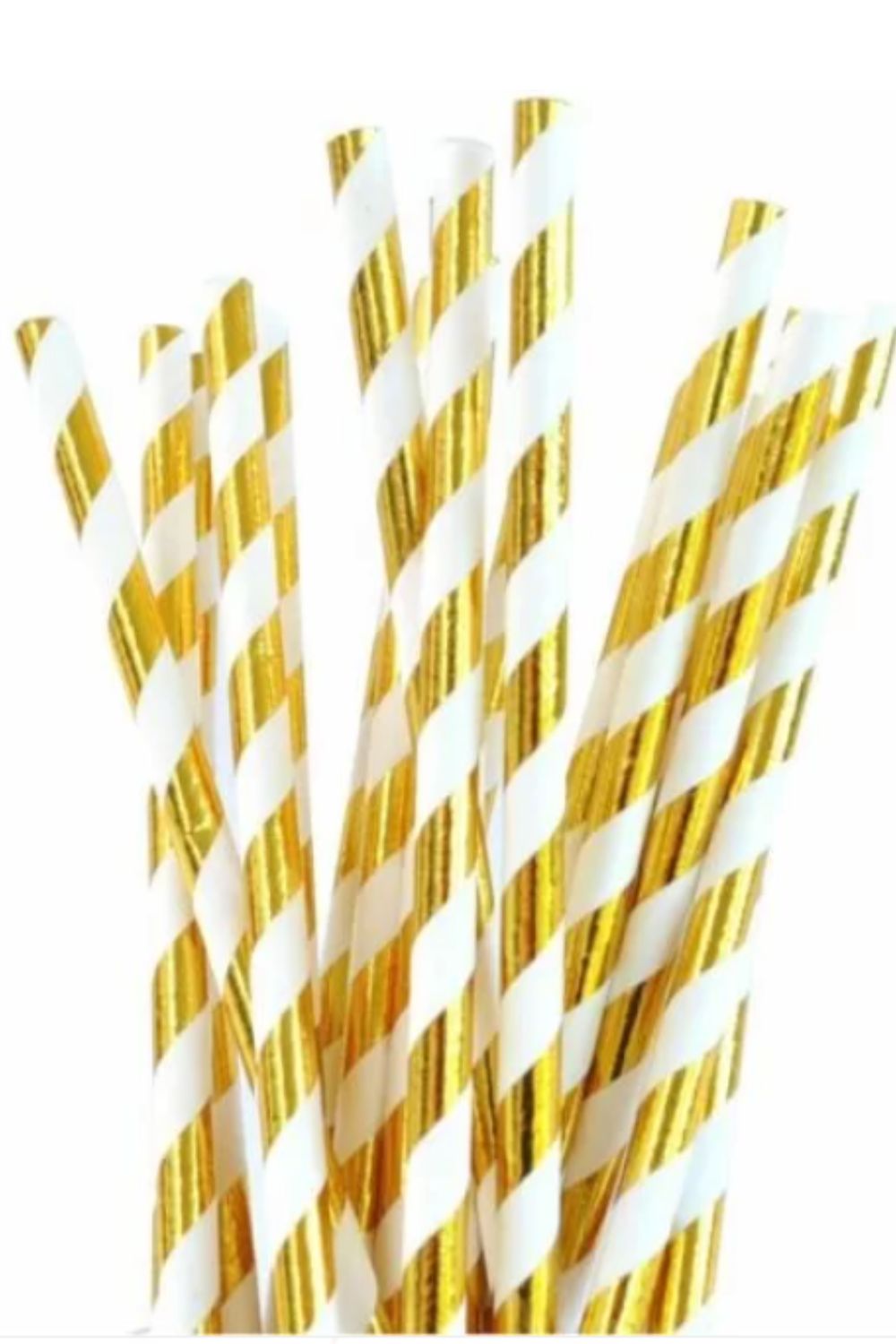 Striped Paper Staws - Gold
