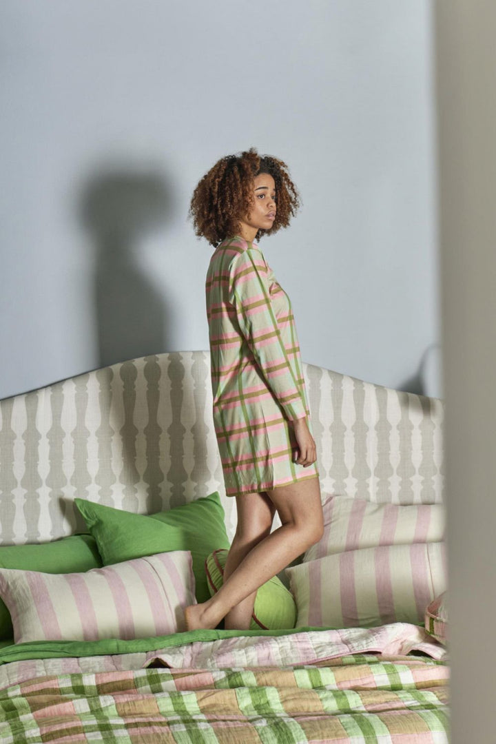 Pistachio Tartan Organic Cotton Long Sleeve Nightie