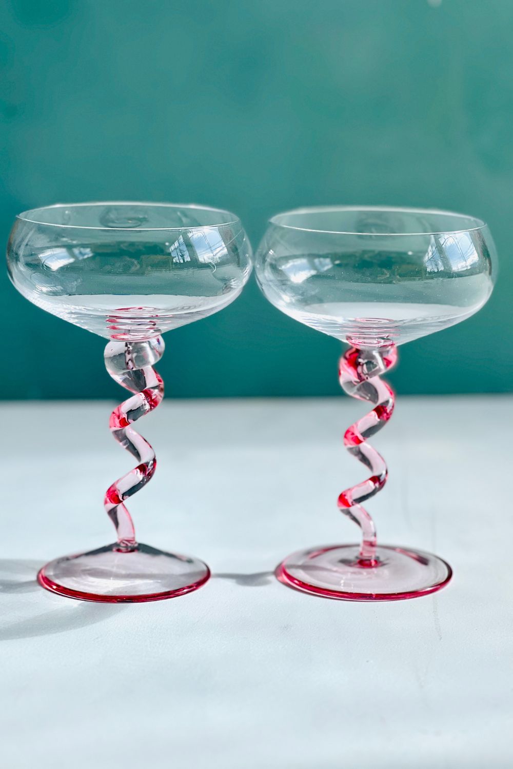 Spiral Pink Glass coupes - PInk / Green