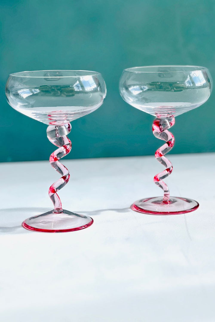 Spiral Pink Glass coupes - PInk / Green
