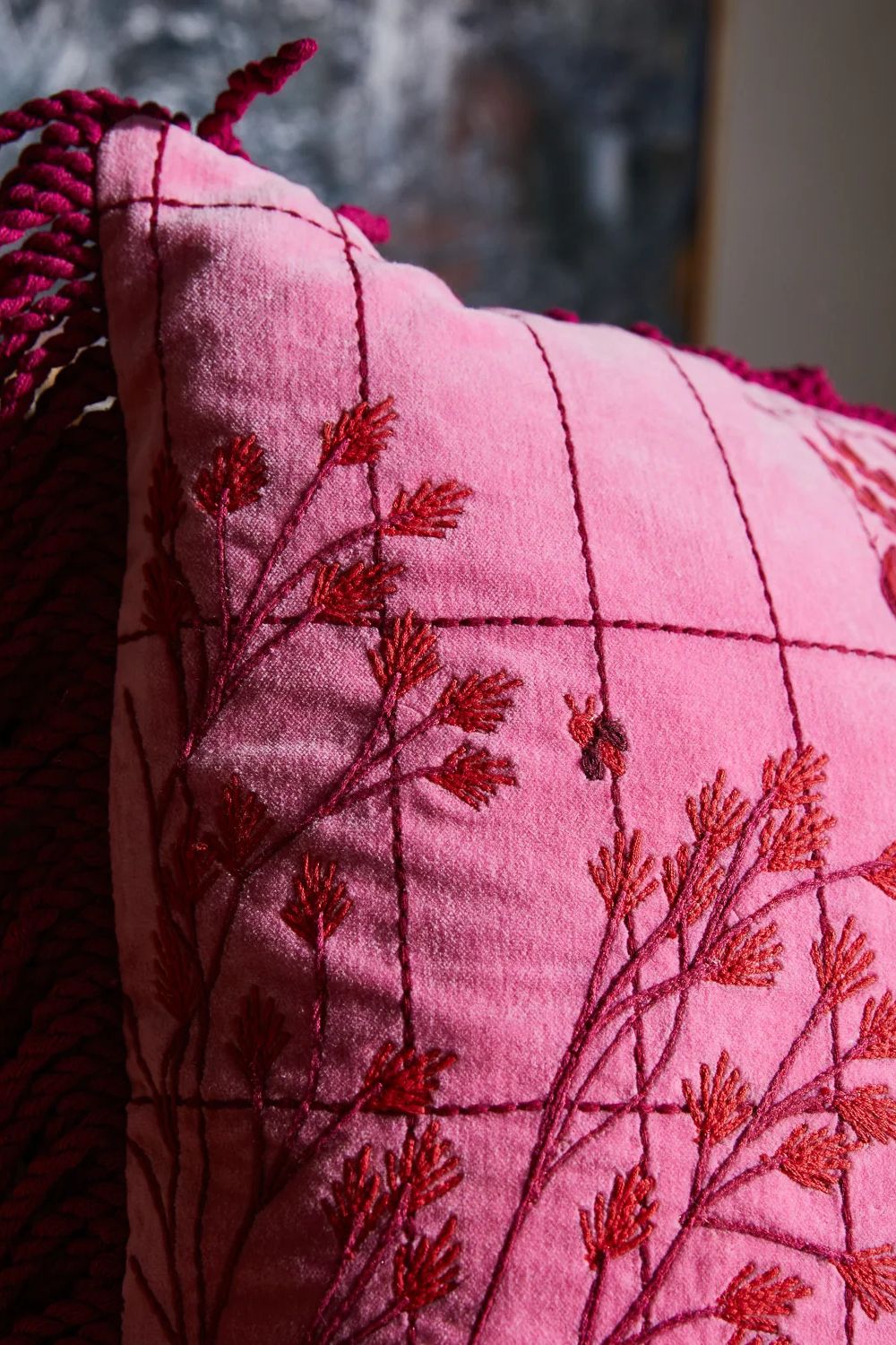 Adelyn Embroidered Cushion - Cosmo Pink