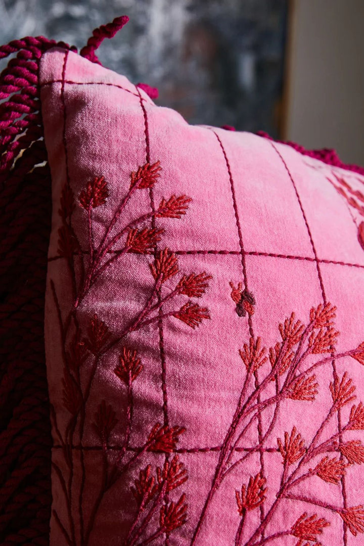 Adelyn Embroidered Cushion - Cosmo Pink